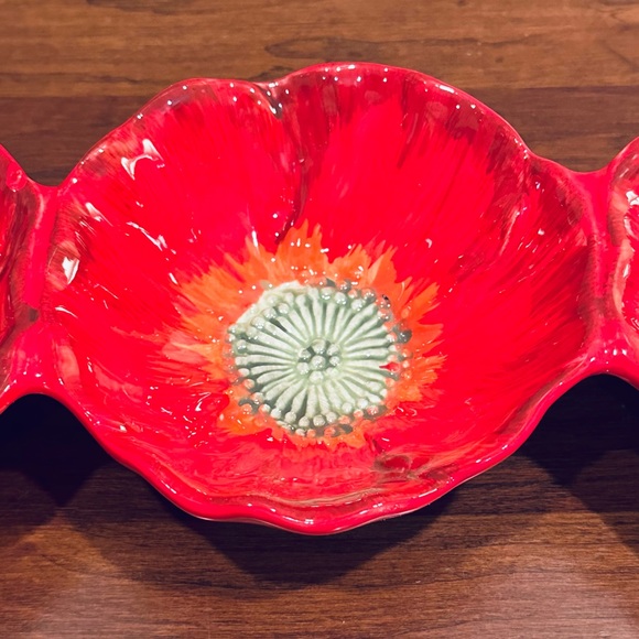 🌟HP🌟Flowing Poppies Red Poppy Flowers 3 Section Relish Snack Serving Dish - Picture 5 of 9